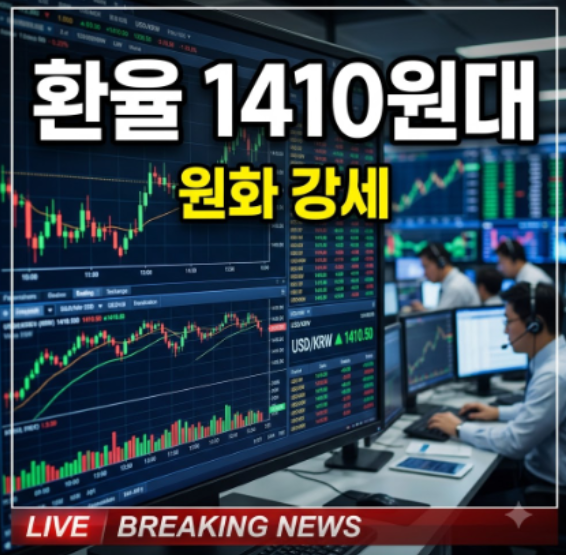 환율 1410원대로 하락